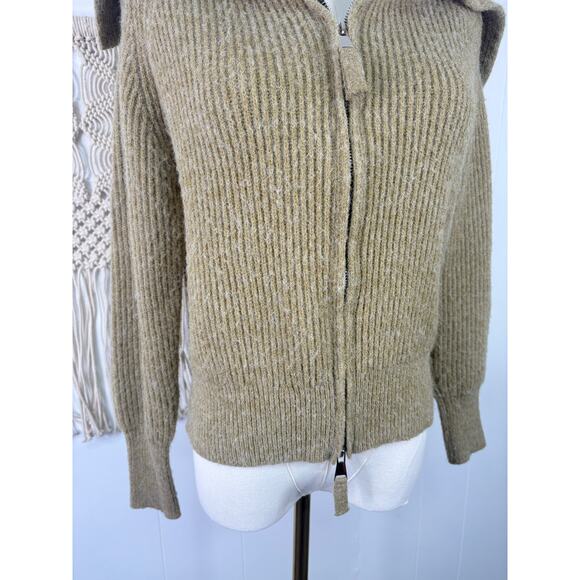 Emerson Lang Zip Up Ribbed Sweater Womens Medium Tan Camel - Picture 4 of 7